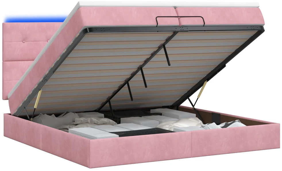 Otmana lova su matracsu ir LED Rožinė 200 x 200 cm Aksomas