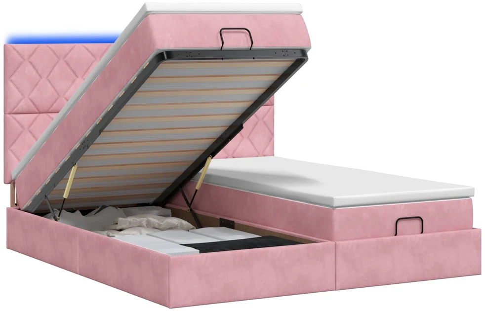 Otmana lova su matracsu ir LED Rožinė 200 x 200 cm Aksomas