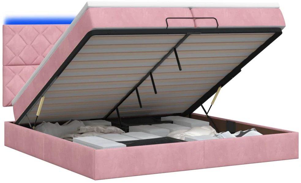 Otmana lova su matracsu ir LED Rožinė 200 x 200 cm Aksomas