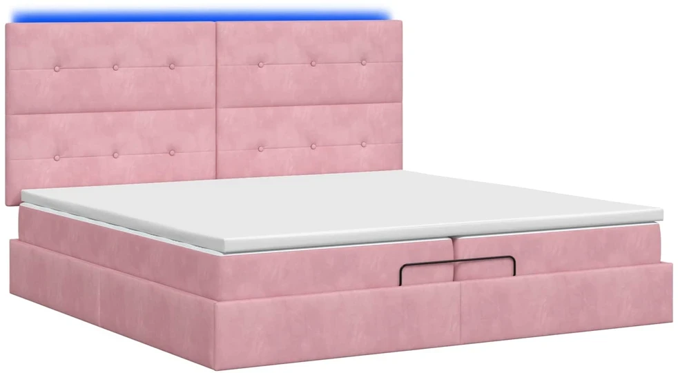 Otmana lova su matracsu ir LED Rožinė 200 x 200 cm Aksomas