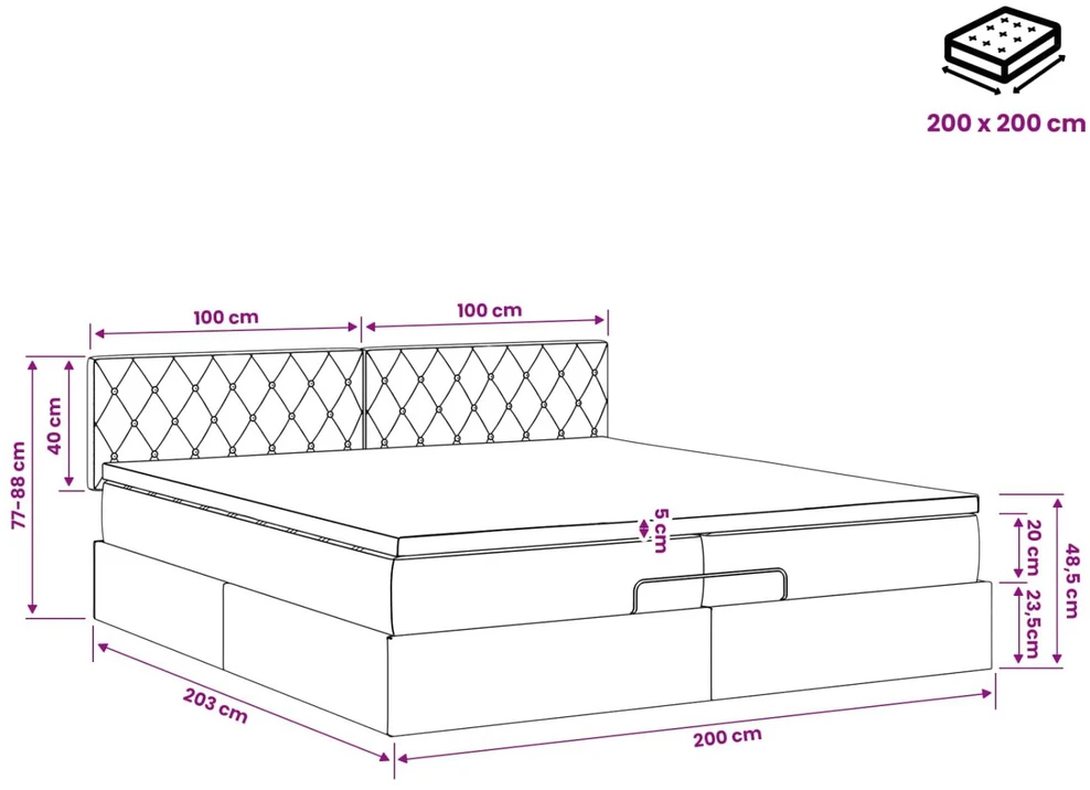 Otmana lova su matracsu ir LED Rožinė 200 x 200 cm Aksomas