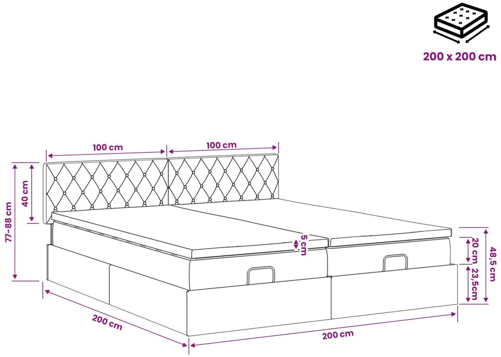 Otmana lova su matracsu ir LED Rožinė 200 x 200 cm Aksomas