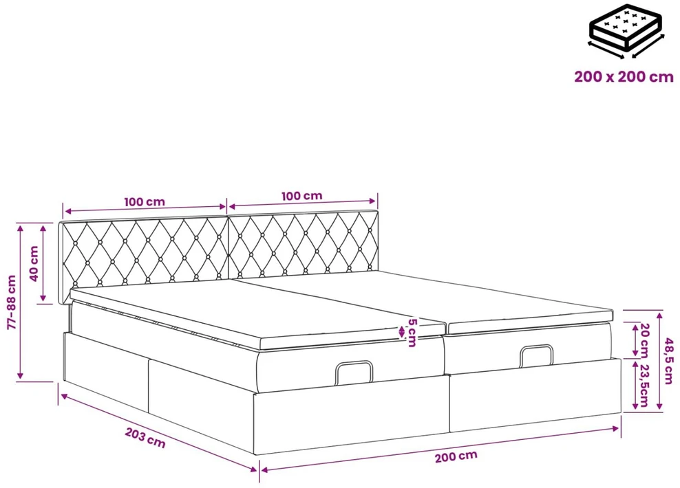 Otmana lova su matracsu ir LED Rožinė 200 x 200 cm Aksomas