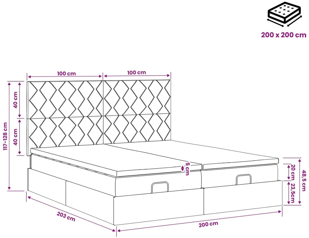 Otmana lova su matracsu ir LED Rožinė 200 x 200 cm Aksomas