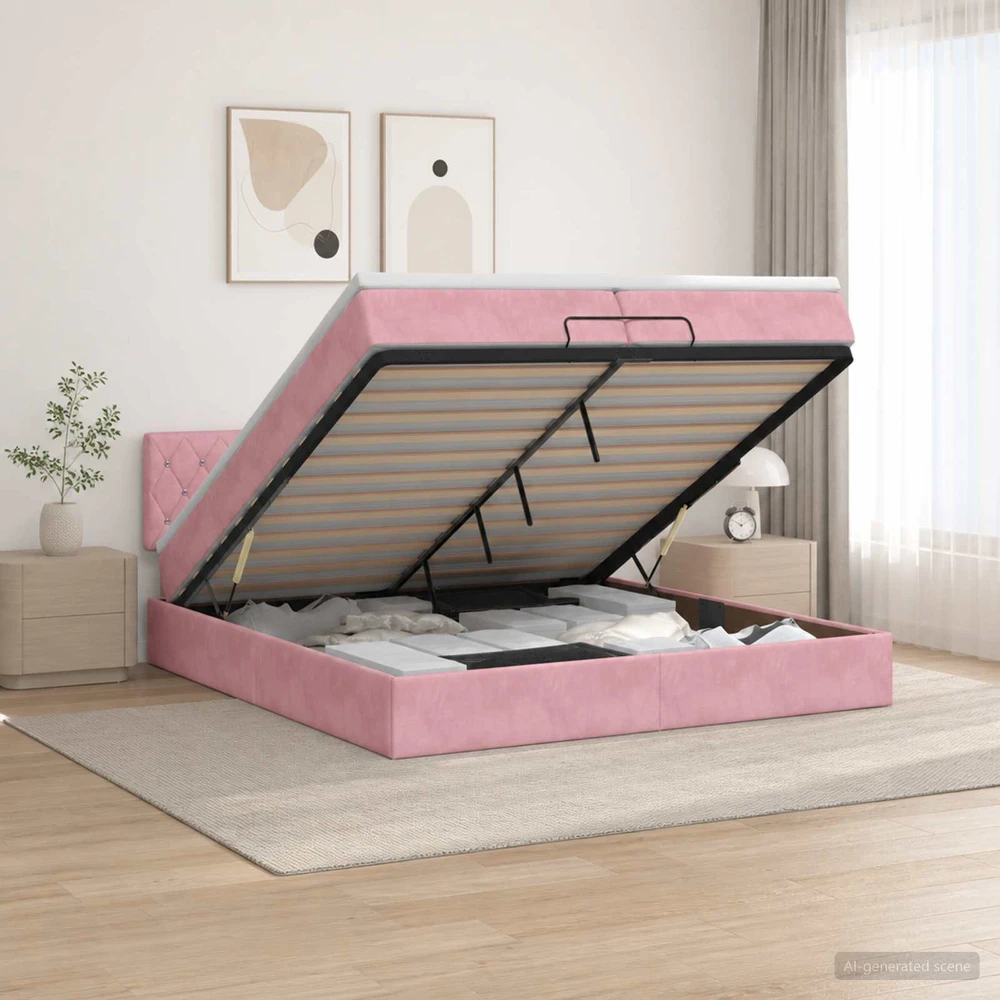 Otmana lova su matracsu ir LED Rožinė 200 x 200 cm Aksomas