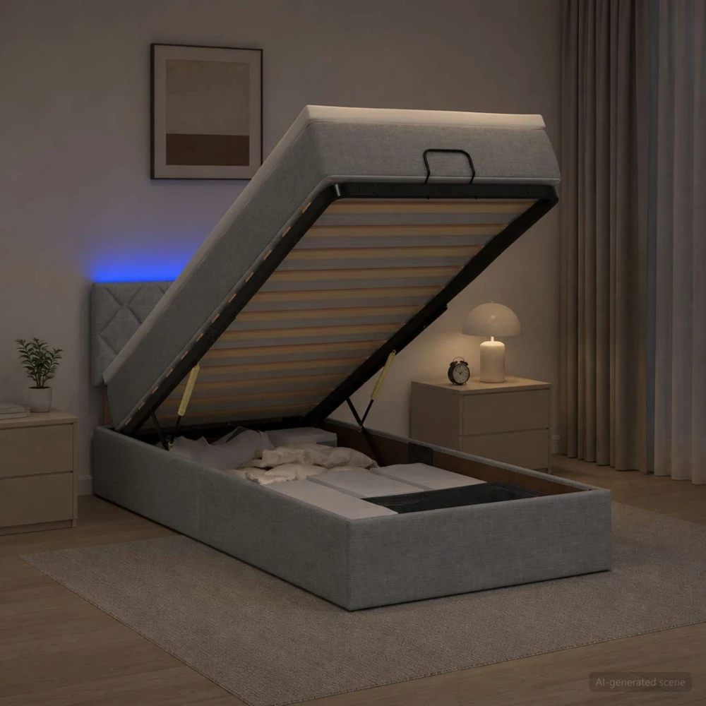Otmana lova su matracsu ir LED Šviesiai pilka 100 x 200 cm