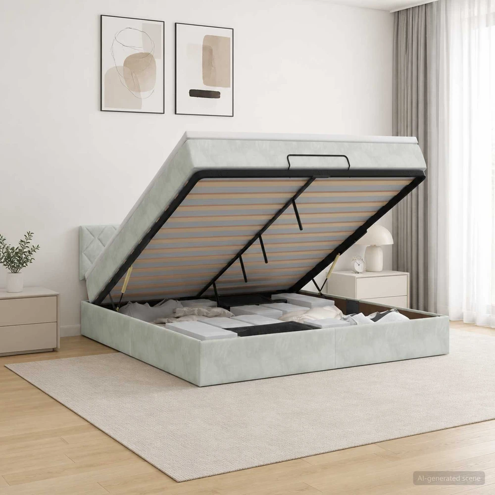 Otmana lova su matracsu ir LED Šviesiai pilka 140 x 200 cm