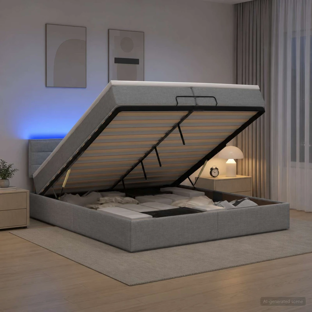 Otmana lova su matracsu ir LED Šviesiai pilka 200 x 200 cm