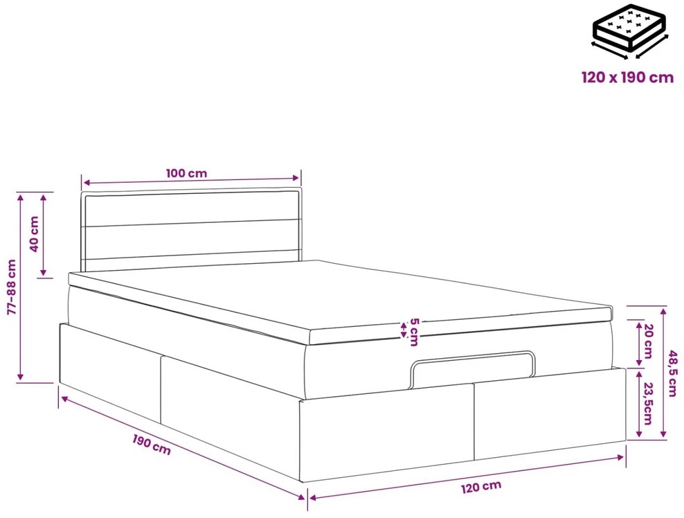 Otmana lova su matracsu ir LED Šviesiai pilka 120 x 190 cm