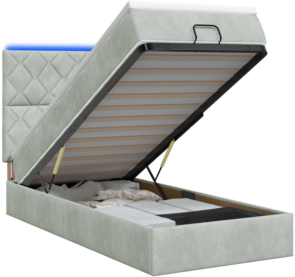 Otmana lova su matracsu ir LED Šviesiai pilka 90 x 200 cm