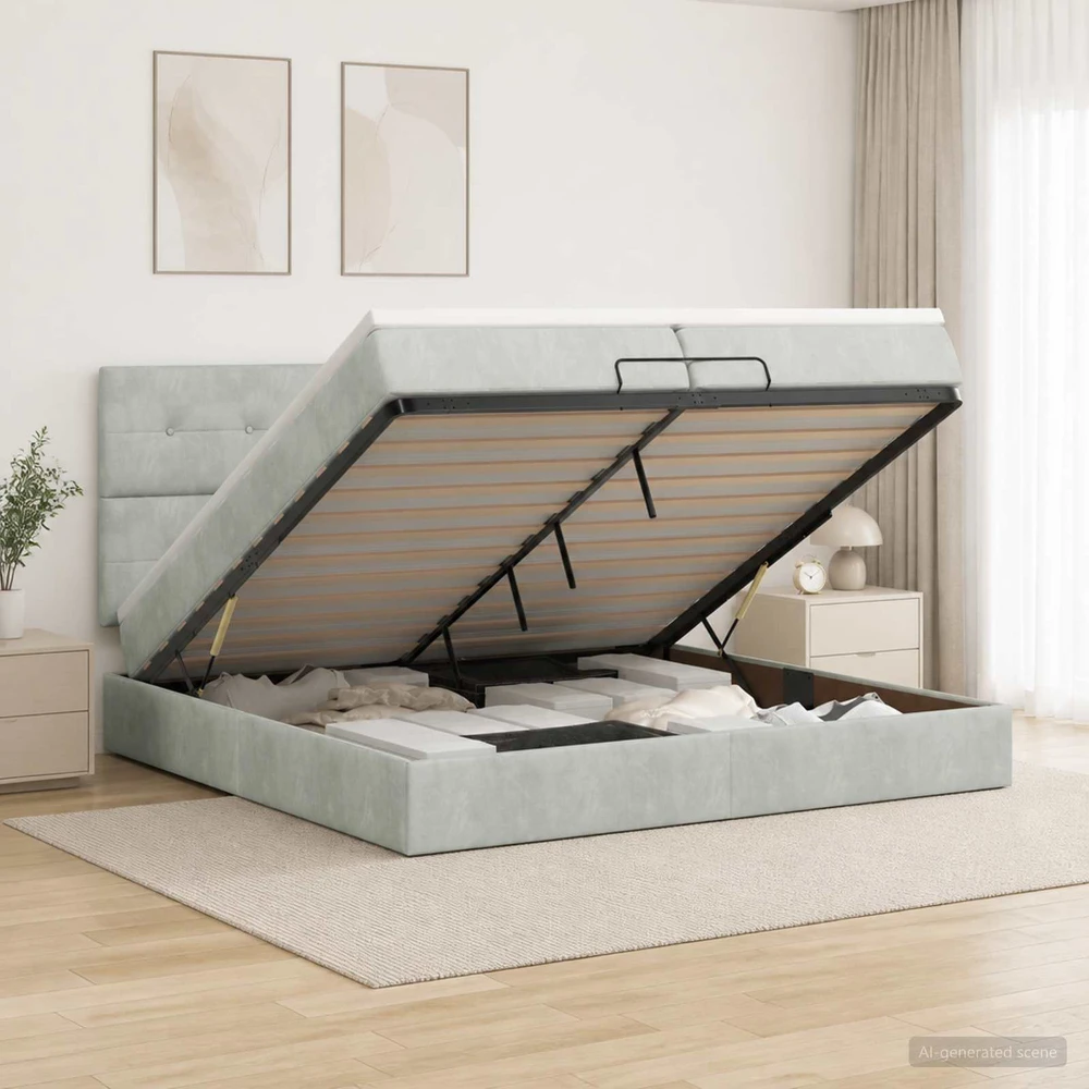 Otmana lova su matracsu ir LED Šviesiai pilka 200 x 200 cm