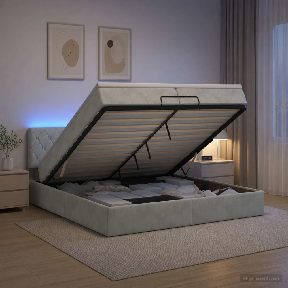 Otmana lova su matracsu ir LED Šviesiai pilka 200 x 200 cm