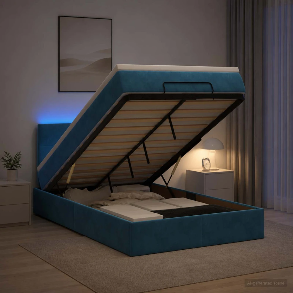Otmana lova su matracsu ir LED Tamsi mėlyna 120 x 190 cm