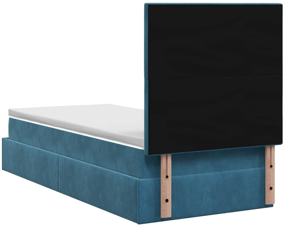 Otmana lova su matracsu ir LED Tamsi mėlyna 90 x 190 cm Aksomas