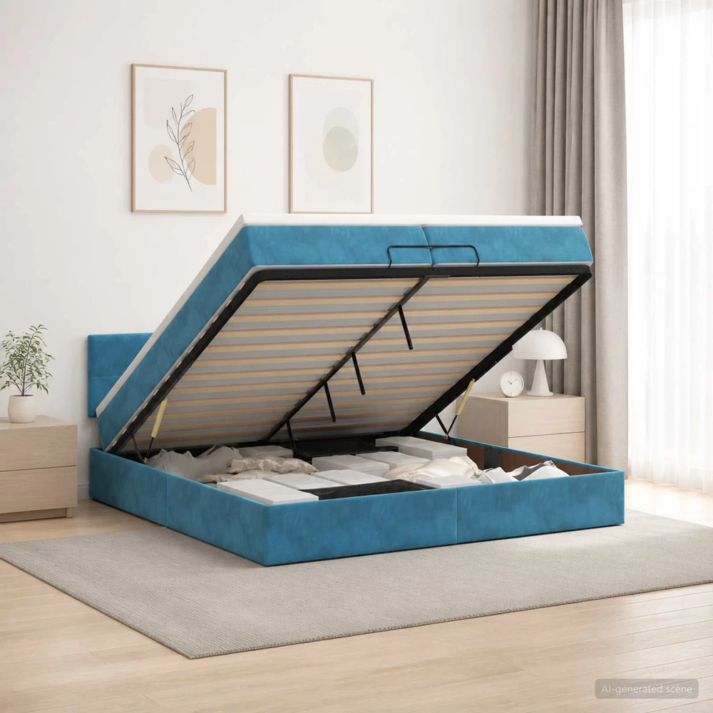Otmana lova su matracsu ir LED Tamsi mėlyna 200 x 200 cm