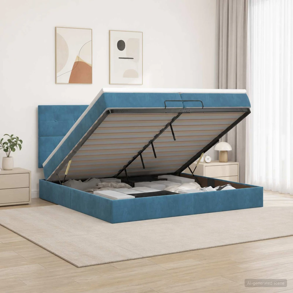 Otmana lova su matracsu ir LED Tamsi mėlyna 200 x 200 cm