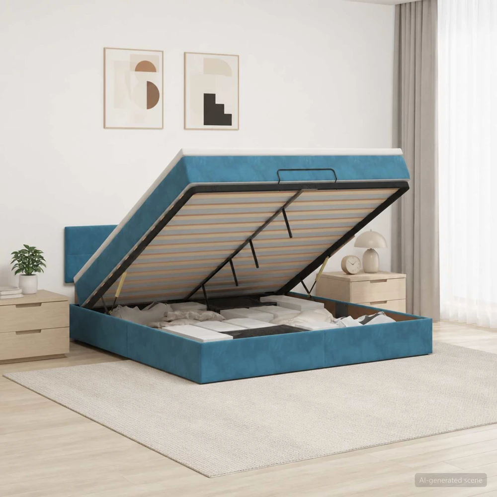 Otmana lova su matracsu ir LED Tamsi mėlyna 180 x 200 cm