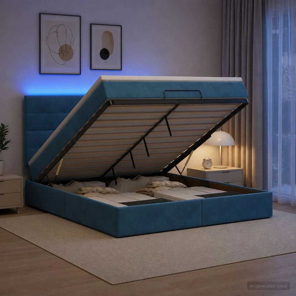 Otmana lova su matracsu ir LED Tamsi mėlyna 140 x 190 cm