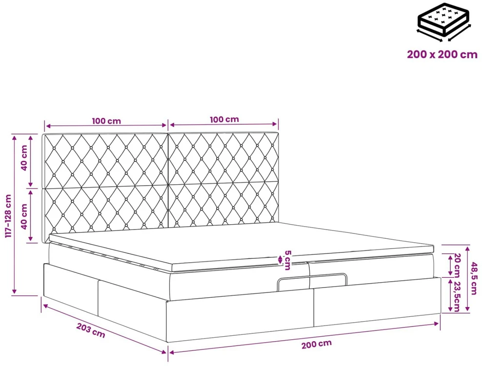 Otmana lova su matracsu ir LED Tamsi mėlyna 200 x 200 cm