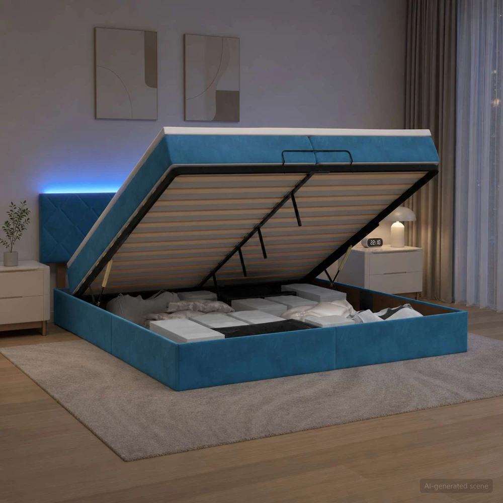Otmana lova su matracsu ir LED Tamsiai mėlyna 200 x 200 cm