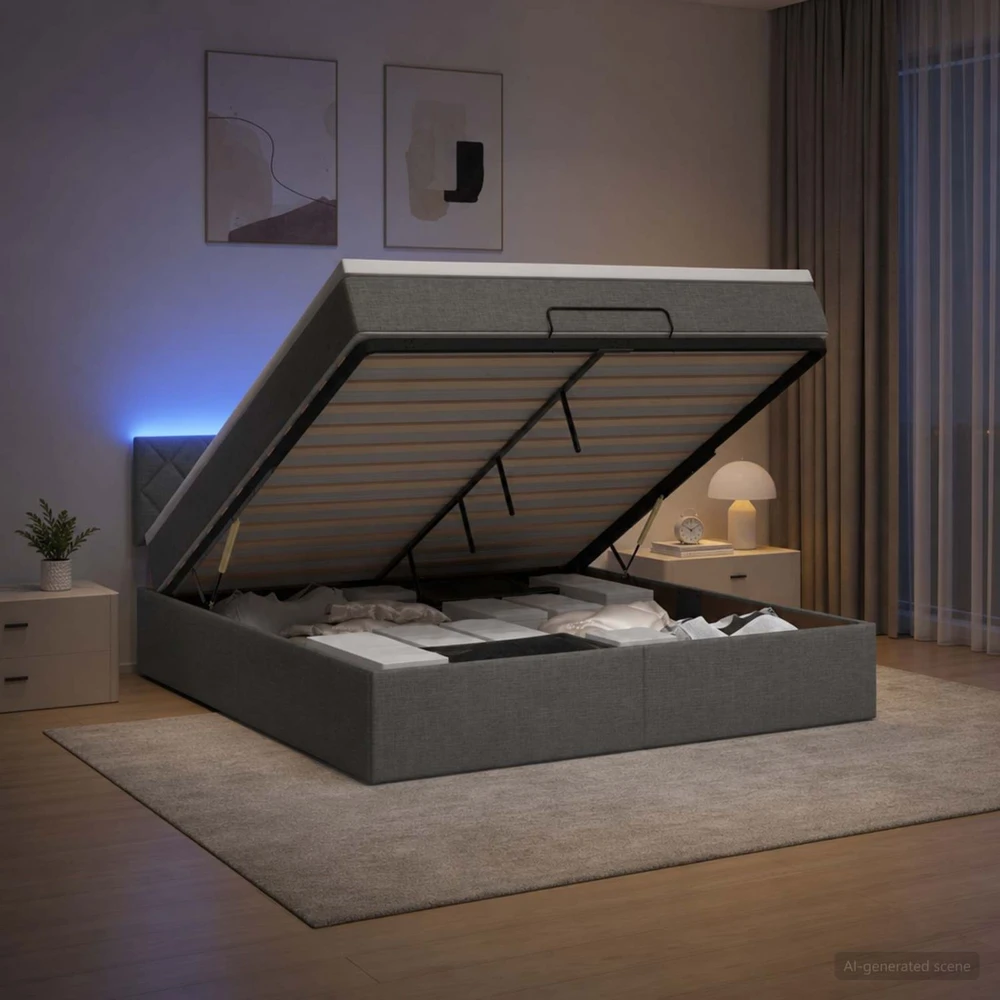 Otmana lova su matracsu ir LED Tamsiai pilka 140 x 200 cm