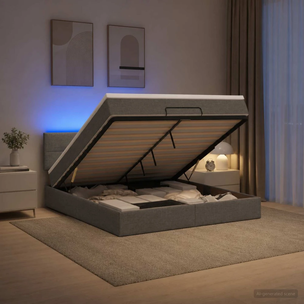 Otmana lova su matracsu ir LED Tamsiai pilka 180 x 200 cm