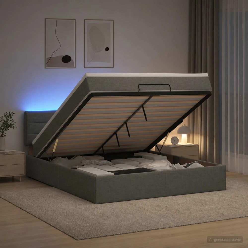 Otmana lova su matracsu ir LED Tamsiai pilka 140 x 190 cm
