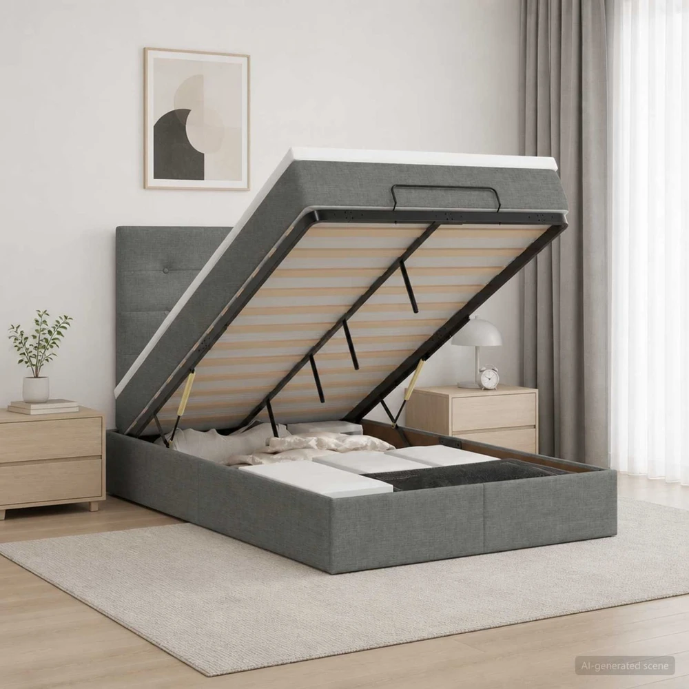 Otmana lova su matracsu ir LED Tamsiai pilka 120 x 190 cm