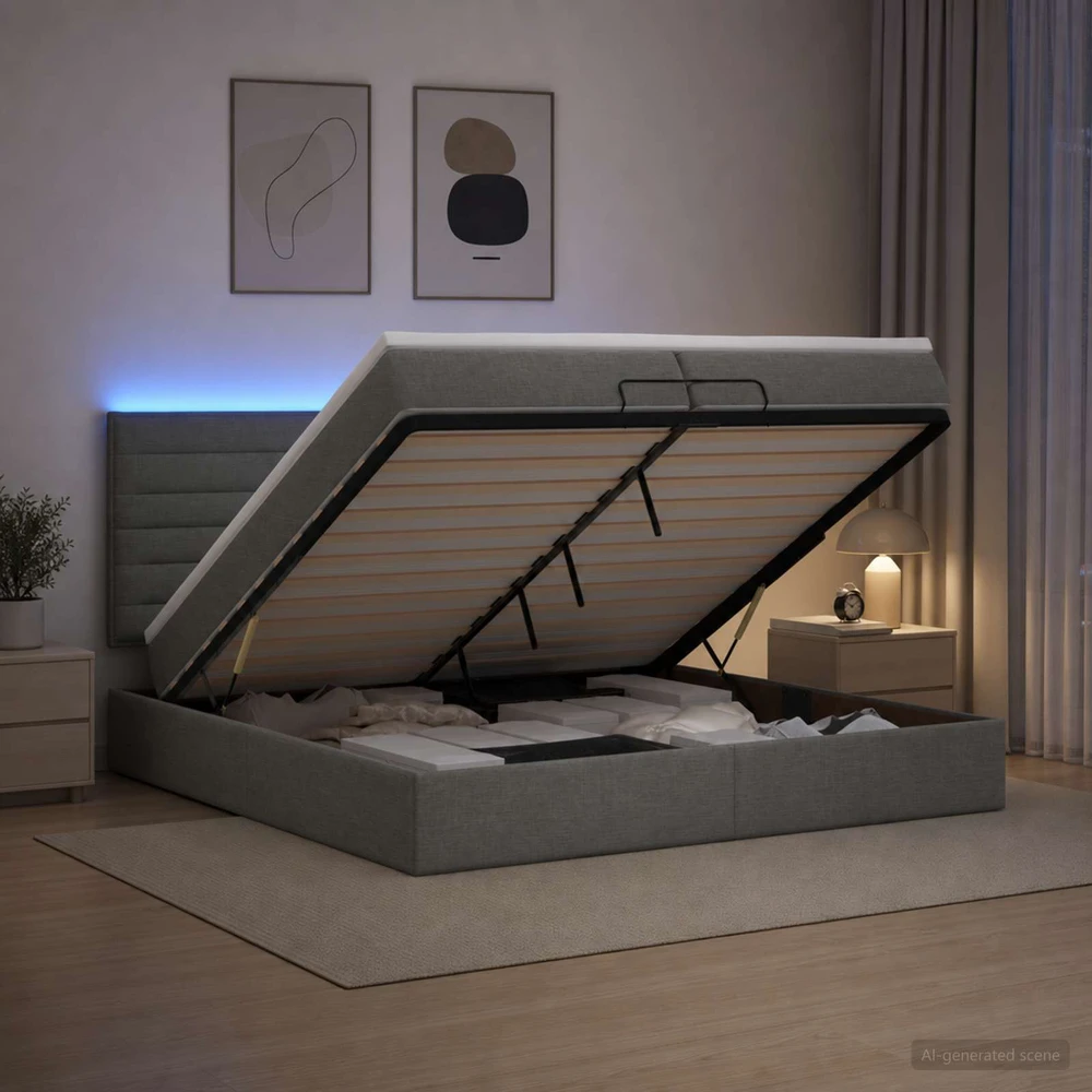 Otmana lova su matracsu ir LED Tamsiai pilka 200 x 200 cm