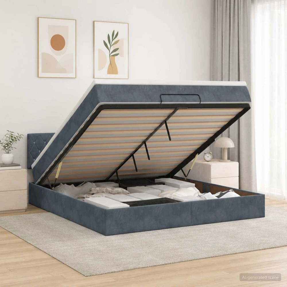 Otmana lova su matracsu ir LED Tamsiai pilka 140 x 200 cm