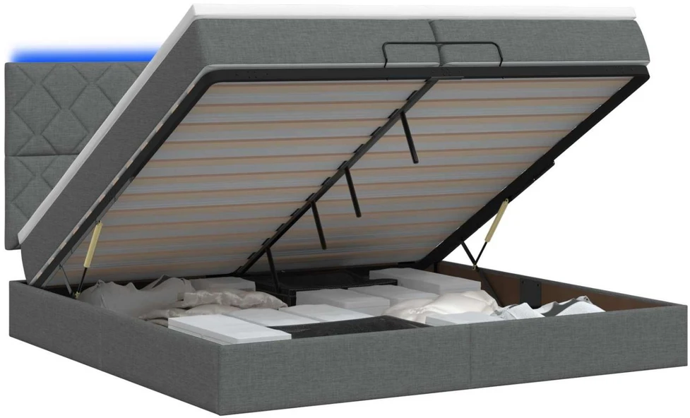 Otmana lova su matracsu ir LED Tamsiai pilka 200 x 200 cm
