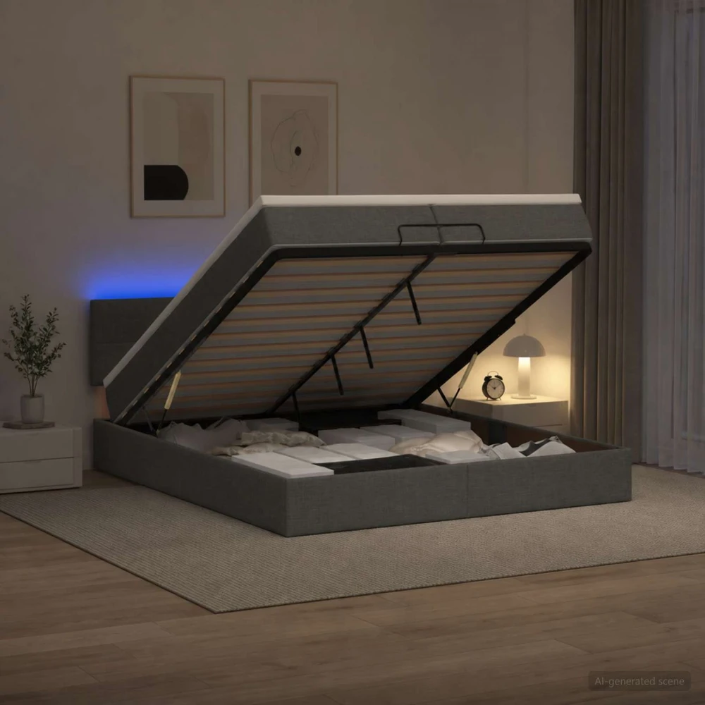 Otmana lova su matracsu ir LED Tamsiai pilka 200 x 200 cm