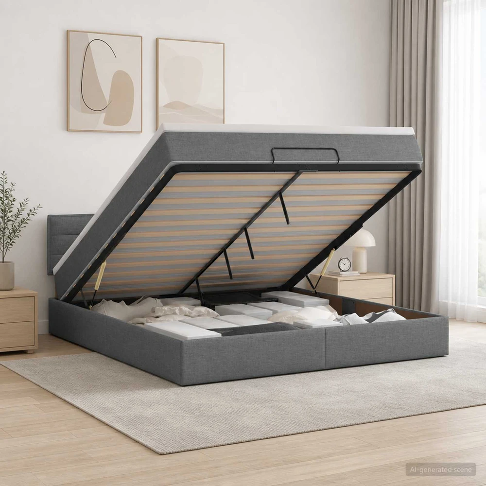 Otmana lova su matracsu ir LED Tamsiai pilka 140 x 190 cm