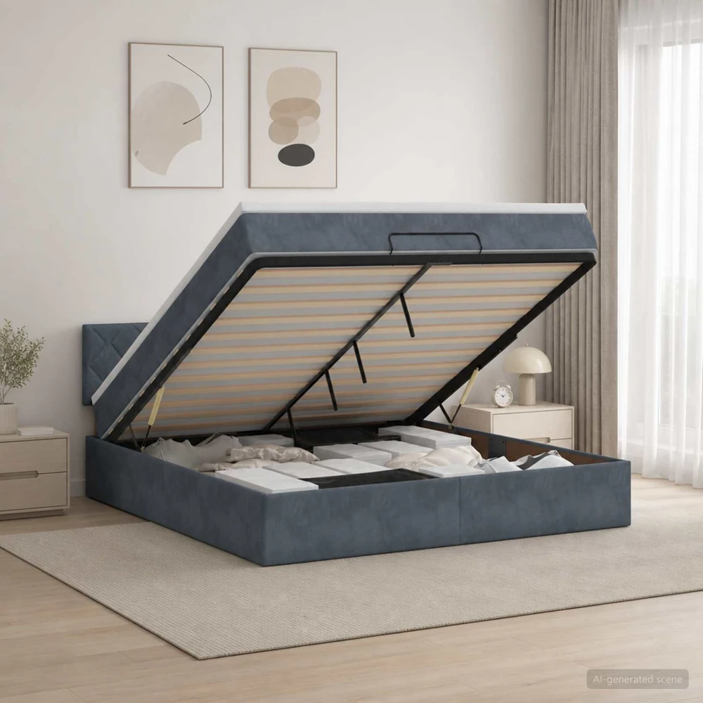 Otmana lova su matracsu ir LED Tamsiai pilka 140 x 190 cm