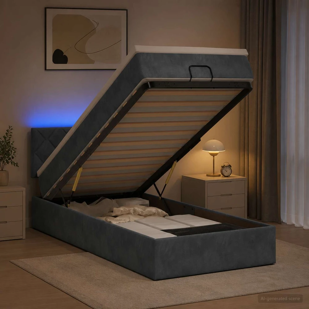 Otmana lova su matracsu ir LED Tamsiai pilka 90 x 200 cm