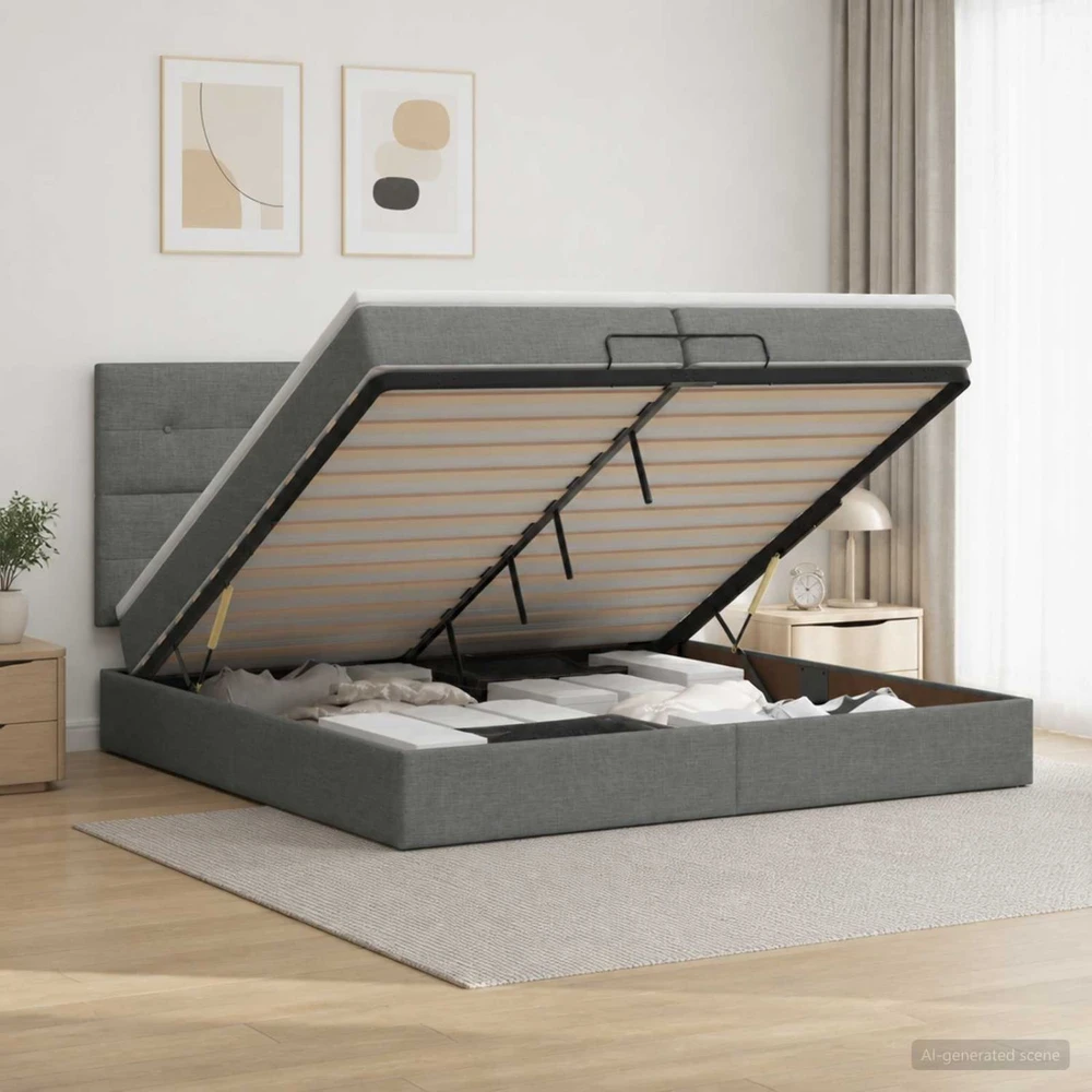 Otmana lova su matracsu ir LED Tamsiai pilka 200 x 200 cm