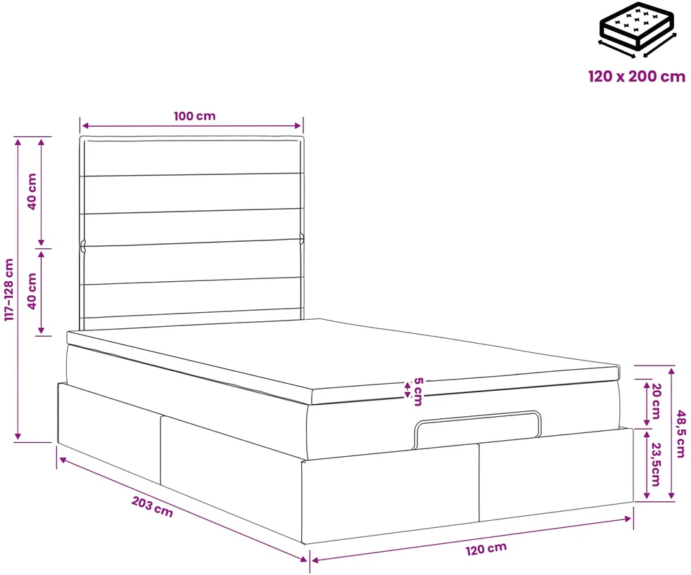 Otmana lova su matracsu ir LED Tamsiai pilka 120 x 200 cm