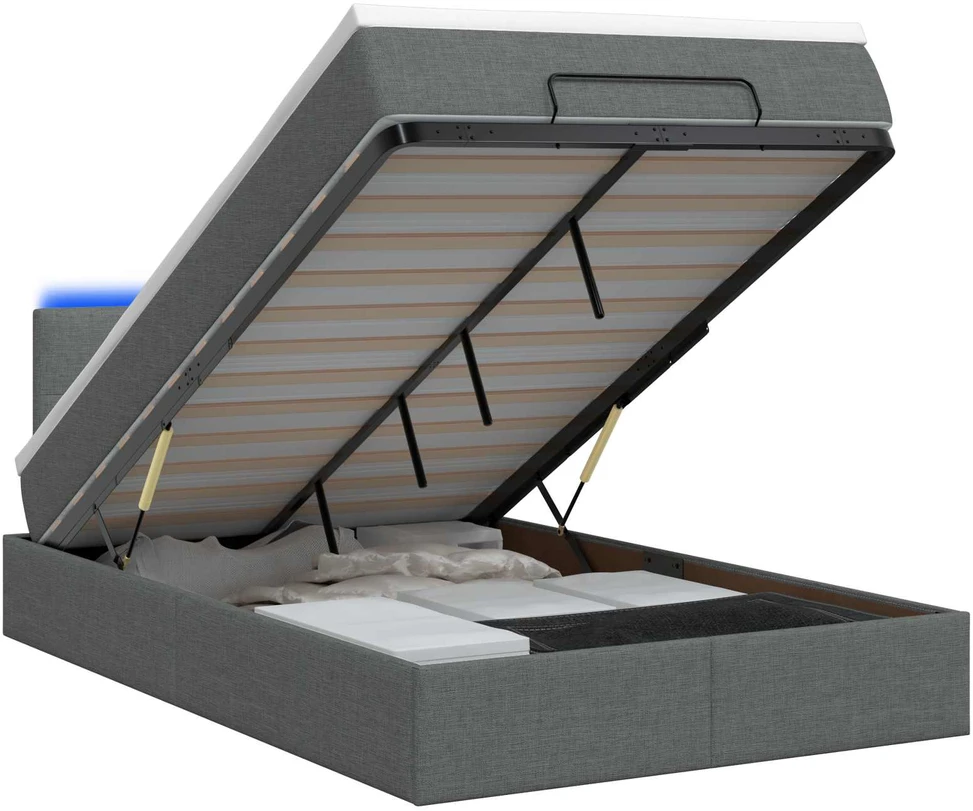 Otmana lova su matracsu ir LED Tamsiai pilka 120 x 190 cm