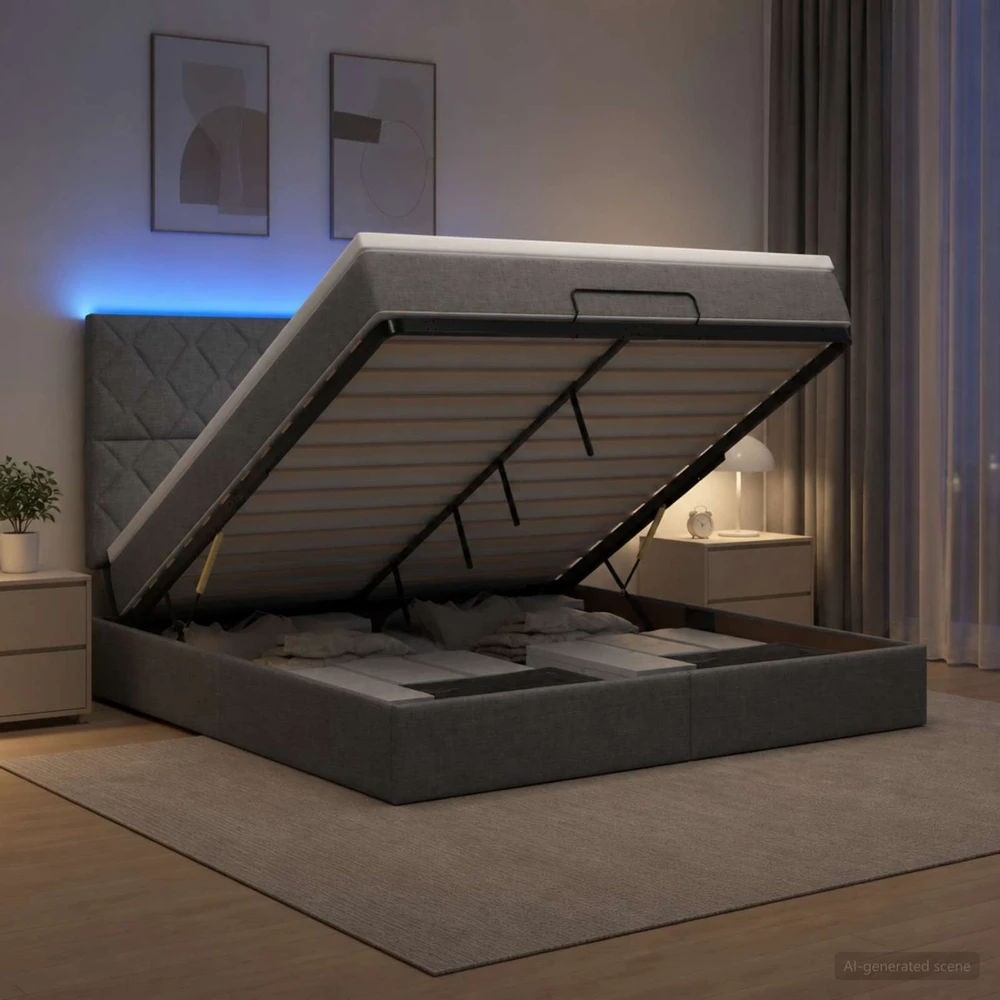 Otmana lova su matracsu ir LED Tamsiai pilka 140 x 190 cm