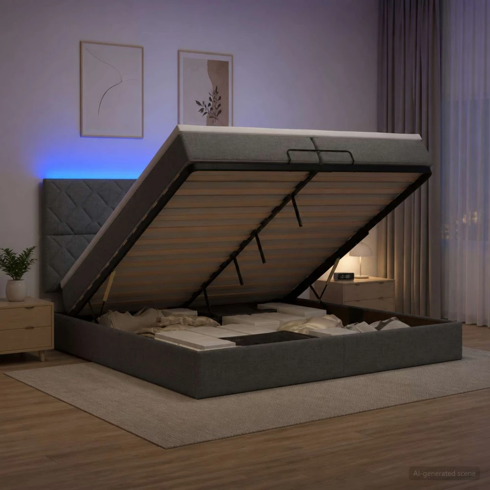 Otmana lova su matracsu ir LED Tamsiai pilka 200 x 200 cm