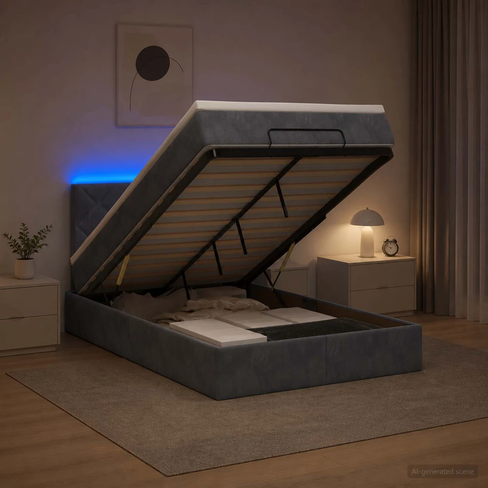 Otmana lova su matracsu ir LED Tamsiai pilka 120 x 190 cm