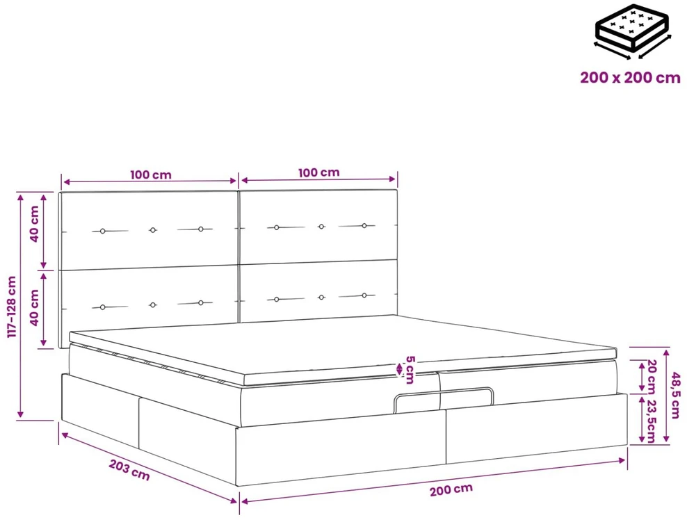 Otmana lova su matracsu ir LED Tamsiai pilka 200 x 200 cm