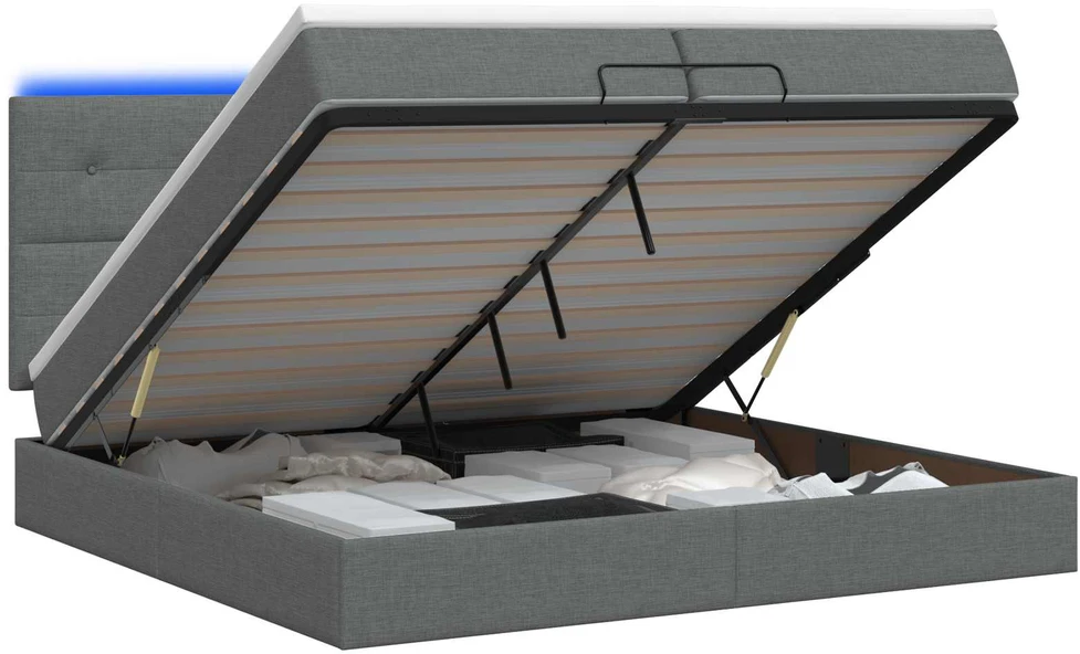 Otmana lova su matracsu ir LED Tamsiai pilka 200 x 200 cm