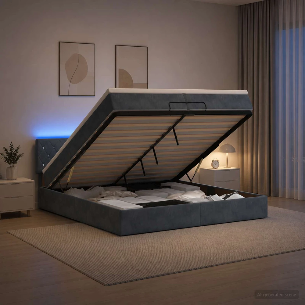 Otmana lova su matracsu ir LED Tamsiai pilka 200 x 200 cm