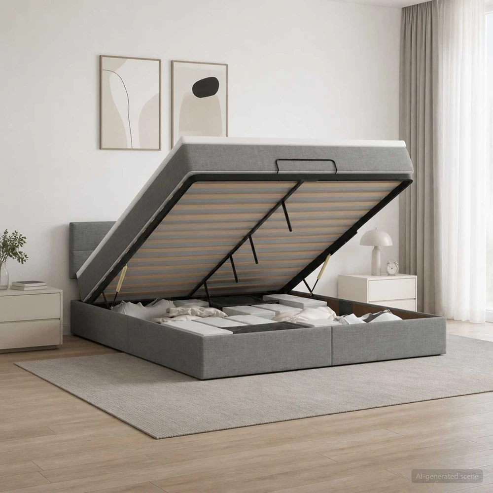 Otmana lova su matracsu ir LED Tamsiai pilka 140 x 200 cm
