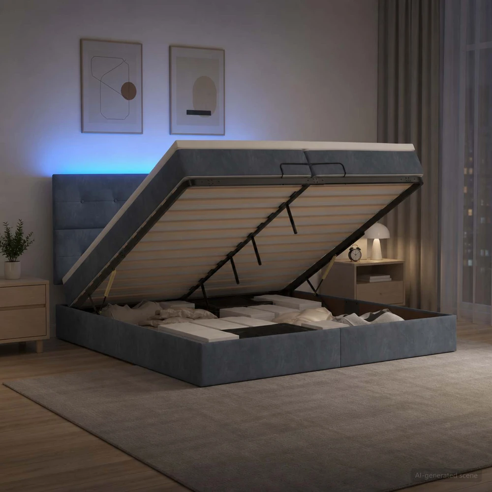 Otmana lova su matracsu ir LED Tamsiai pilka 200 x 200 cm