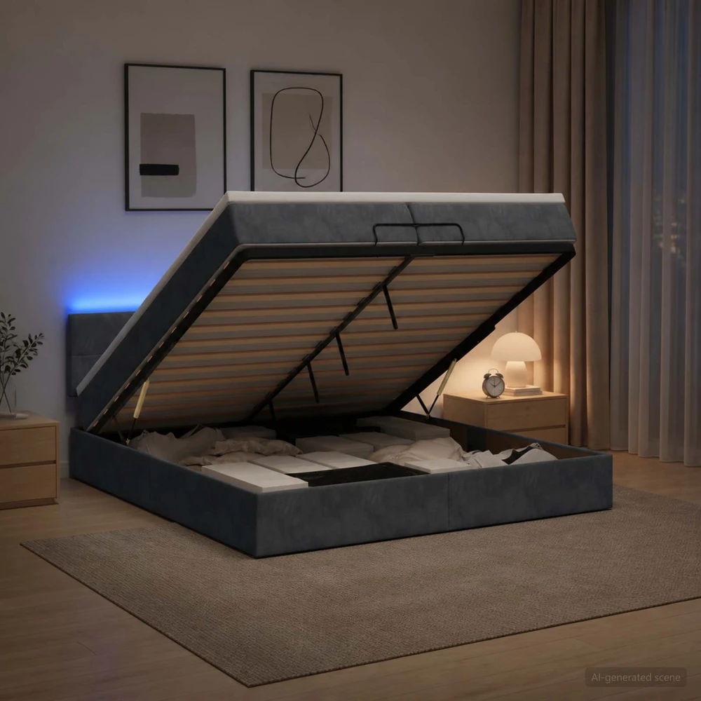 Otmana lova su matracsu ir LED Tamsiai pilka 200 x 200 cm