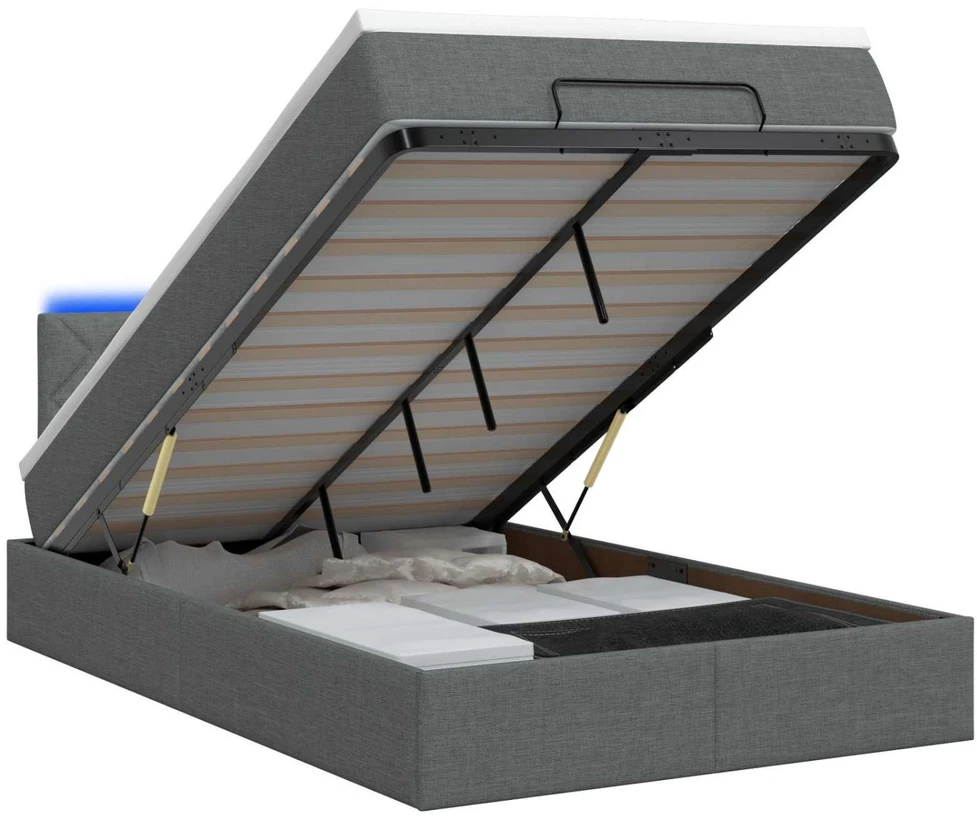 Otmana lova su matracsu ir LED Tamsiai pilka 120 x 190 cm