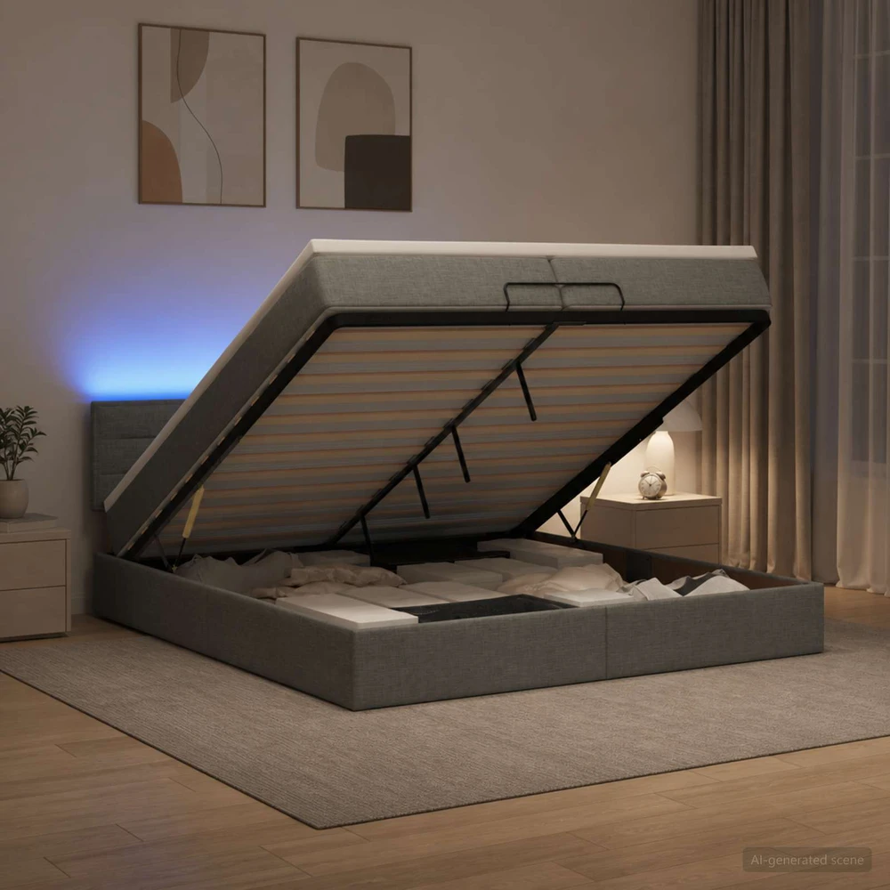 Otmana lova su matracsu ir LED Tamsiai pilka 200 x 200 cm