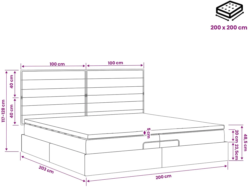 Otmana lova su matracsu ir LED Tamsiai pilka 200 x 200 cm
